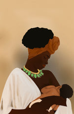 Load image into Gallery viewer, MOTHERHOOD ART | MOTHER &amp; CHILD | AFRO BLACK WOMAN AFRICAN AMERICAN | MID-CENTURY BOHO TERRACOTTA
