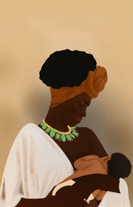 MOTHERHOOD ART | MOTHER & CHILD | AFRO BLACK WOMAN AFRICAN AMERICAN | MID-CENTURY BOHO TERRACOTTA