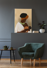 Load image into Gallery viewer, MOTHERHOOD ART | MOTHER &amp; CHILD | AFRO BLACK WOMAN AFRICAN AMERICAN | MID-CENTURY BOHO TERRACOTTA
