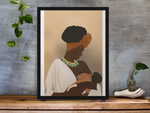 Load image into Gallery viewer, MOTHERHOOD ART | MOTHER &amp; CHILD | AFRO BLACK WOMAN AFRICAN AMERICAN | MID-CENTURY BOHO TERRACOTTA
