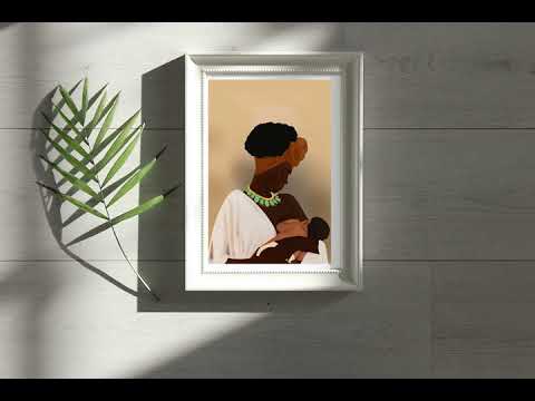 MOTHERHOOD ART | MOTHER & CHILD | AFRO BLACK WOMAN AFRICAN AMERICAN | MID-CENTURY BOHO TERRACOTTA