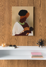 Load image into Gallery viewer, MOTHERHOOD ART | MOTHER &amp; CHILD | AFRO BLACK WOMAN AFRICAN AMERICAN | MID-CENTURY BOHO TERRACOTTA
