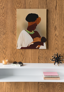 MOTHERHOOD ART | MOTHER & CHILD | AFRO BLACK WOMAN AFRICAN AMERICAN | MID-CENTURY BOHO TERRACOTTA